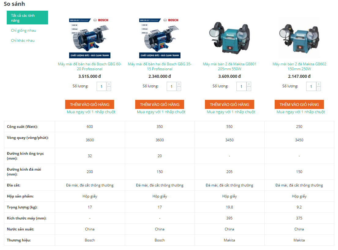 nên mua máy mài bàn hai đá nào, bosch hay makita