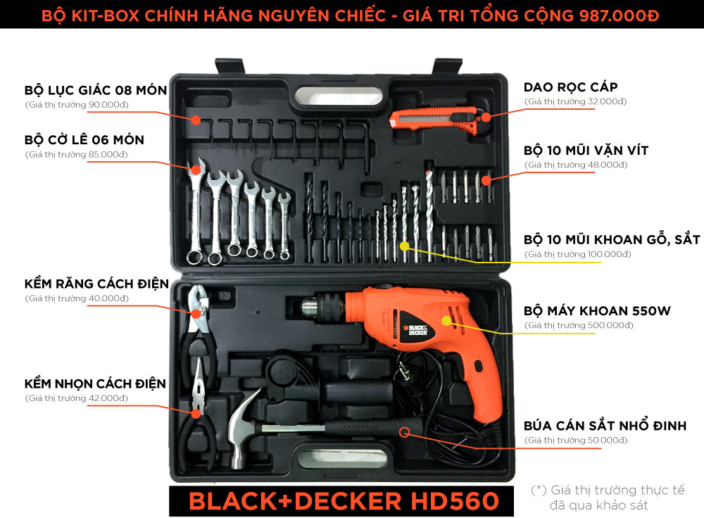 Bộ máy khoan phụ kiện cực đỉnh của Black Decker HD560