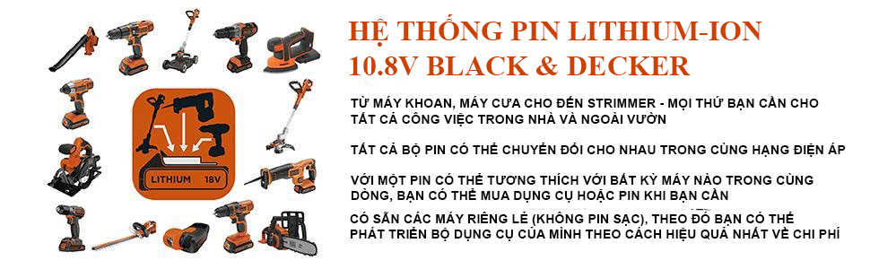 Máy khoan vặn vít dùng pin Black & Decker BDCDD12K Li-ion 10.8V/1.5Ah 10mm